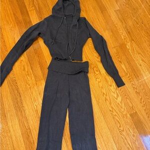 Edikted navy knit set zip jacket and fold over pants
